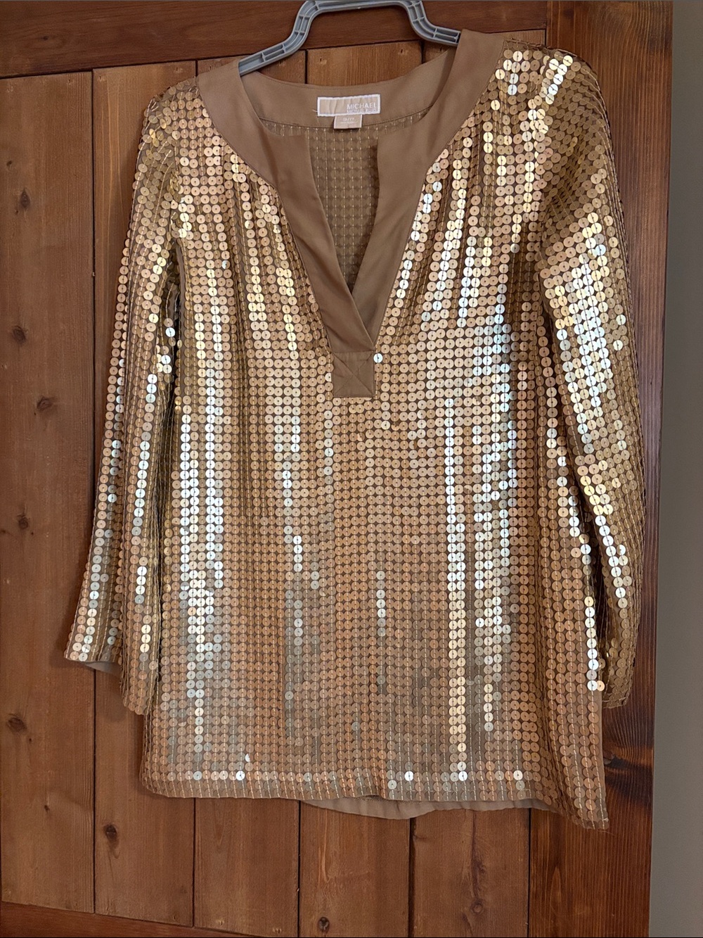 Michael Kors Gold Sequin V-Neck Tunic Top